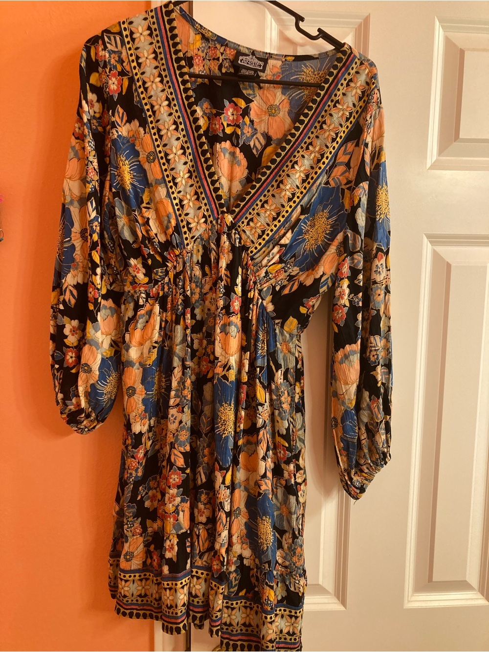 Floral V-Neck Mini Dress in Black and Blue - Unbranded